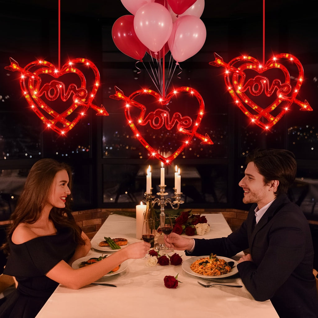Luces LED de panel en forma de corazón — Alimentadas por batería, ventosa, brillo carmesí suave