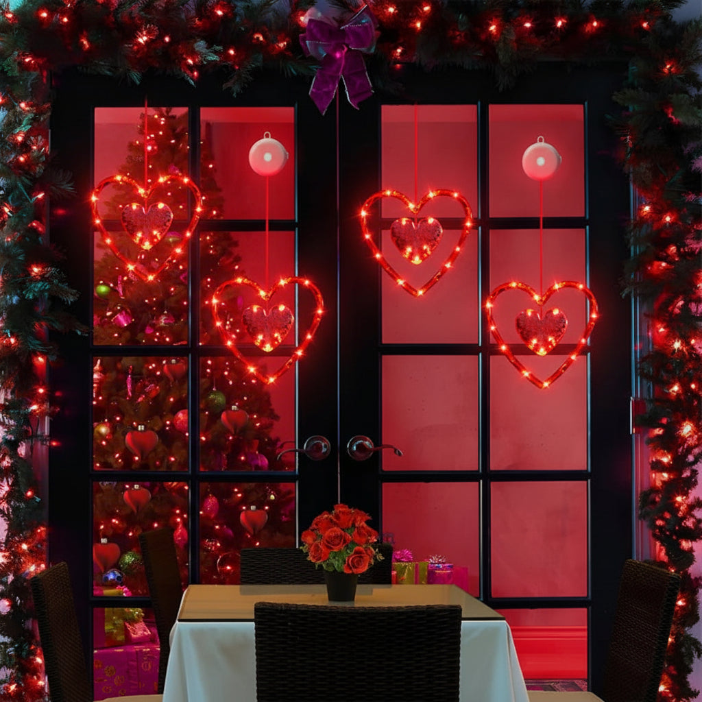 Luces LED de panel en forma de corazón — Alimentadas por batería, ventosa, brillo carmesí suave