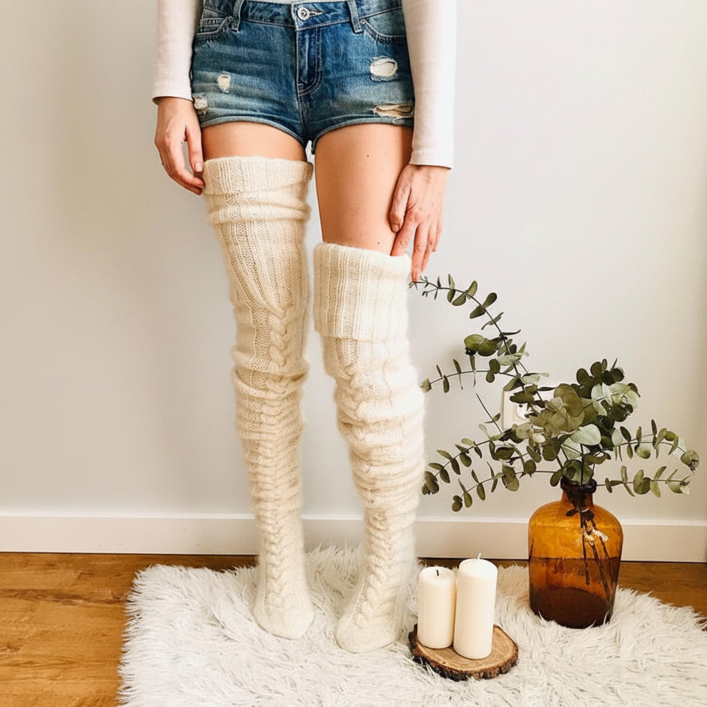 Knee-High Winter Socks — Dense Smooth Fiber Blend