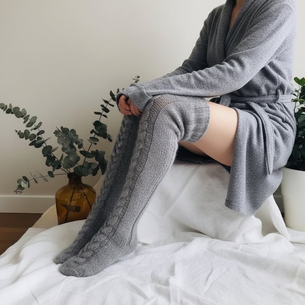 Knee-High Winter Socks — Dense Smooth Fiber Blend
