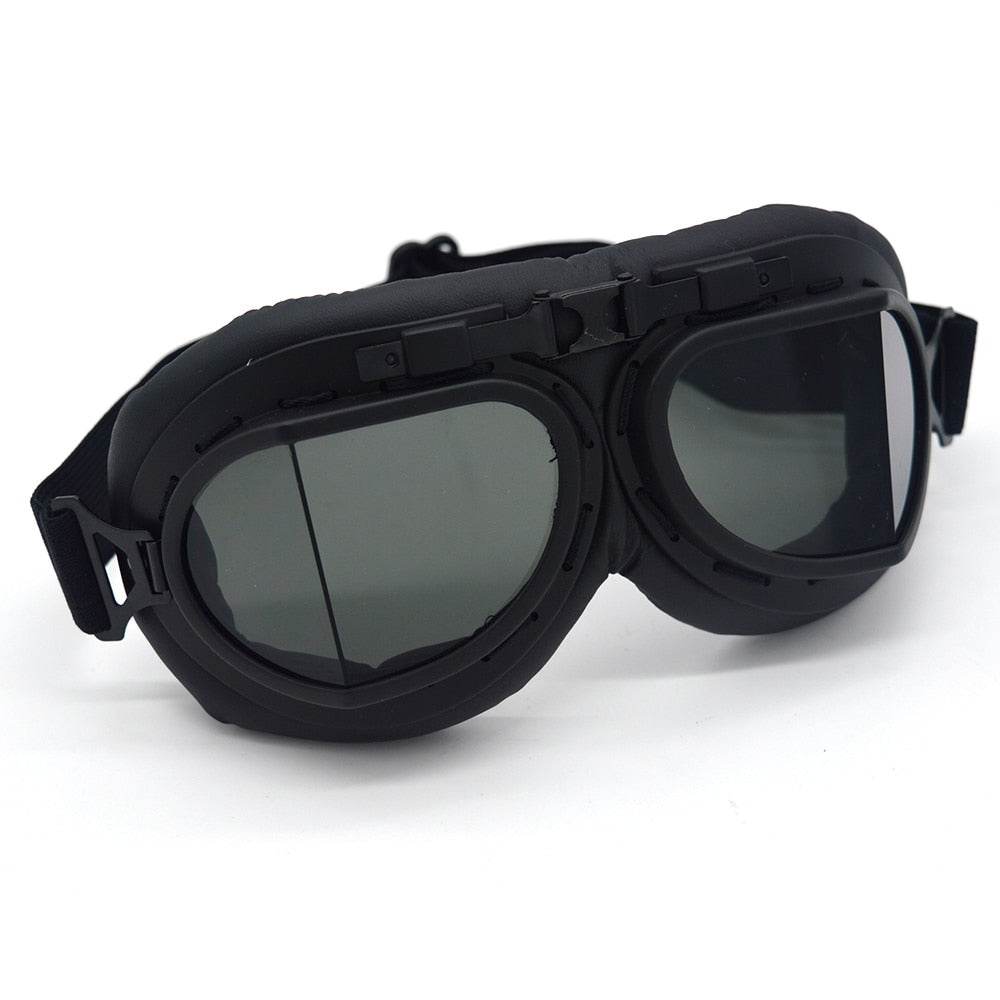 Black Steampunk Motorcycle Goggles — Foldable Aviator Design