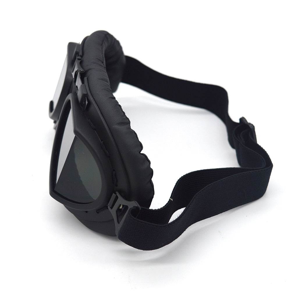 Black Steampunk Motorcycle Goggles — Foldable Aviator Design