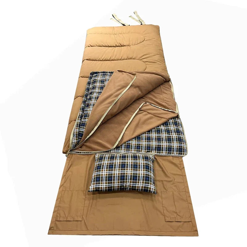 Sac de couchage imperméable léger 3 saisons CozyNest - doublure en flanelle, oreiller inclus