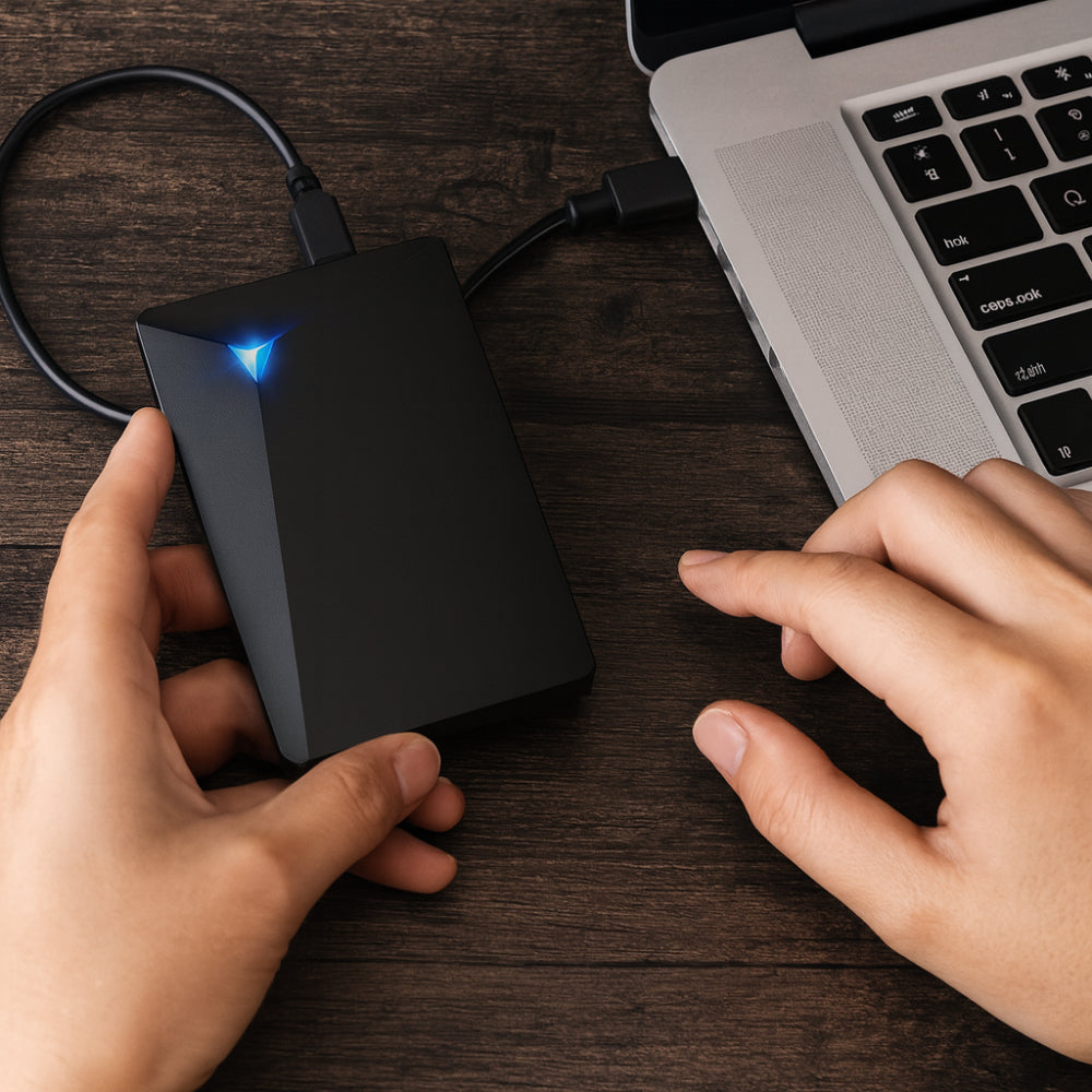 Slank bærbar ekstern USB-harddisk — strømforsynet via USB, let konstruktion