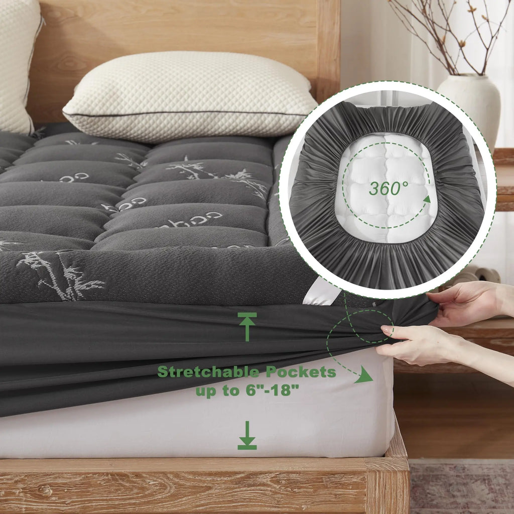 Pikowany ochraniacz na materac z kolekcji EcoComfort — bambusowa wiskoza, wodoodporny, oddychający