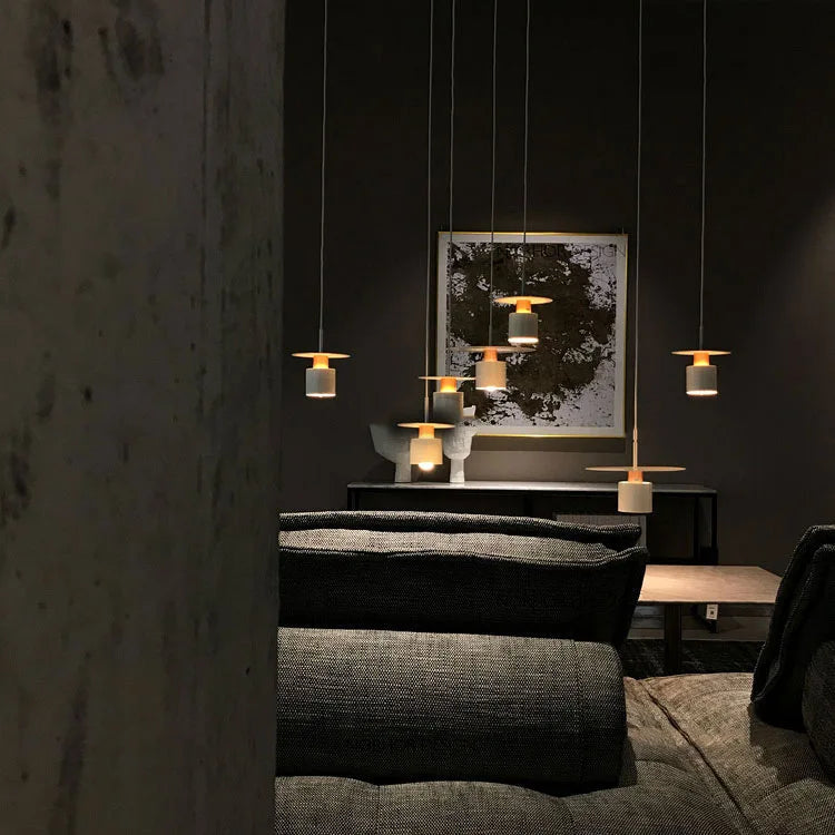 Modern Minimalist Pendant Ceiling Light — Cylindrical Frame, Floating Disc Diffuser