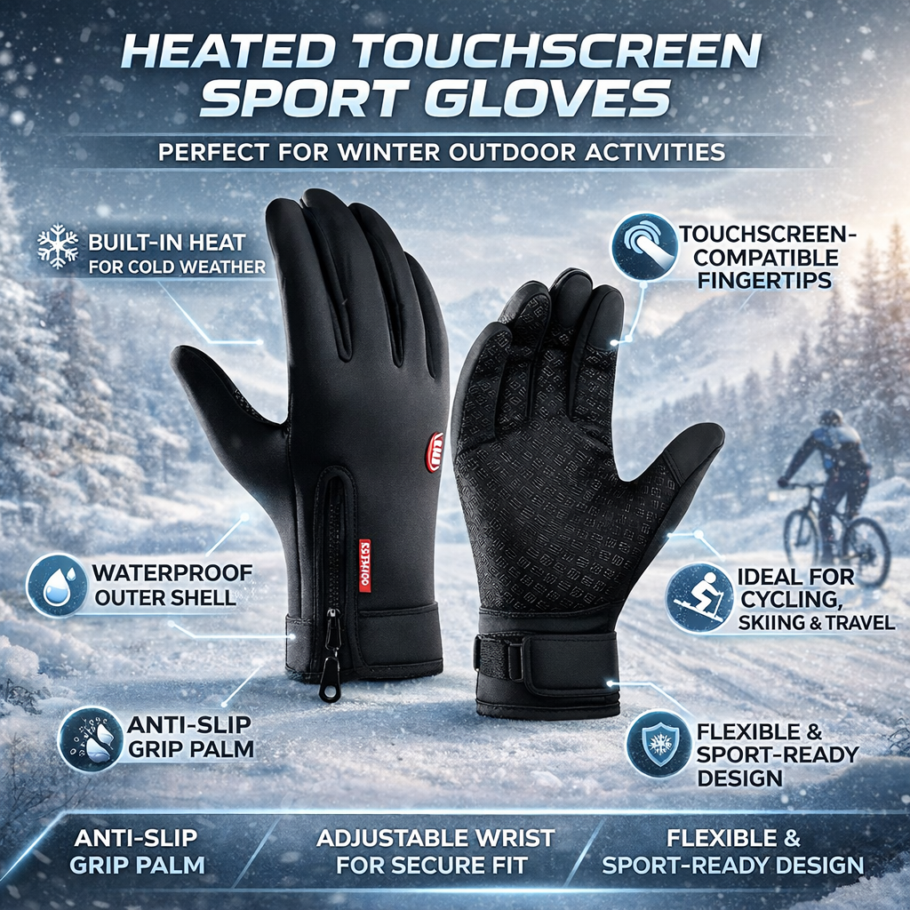 Heated Winter Gloves — Touchscreen Compatible Full-Finger Design