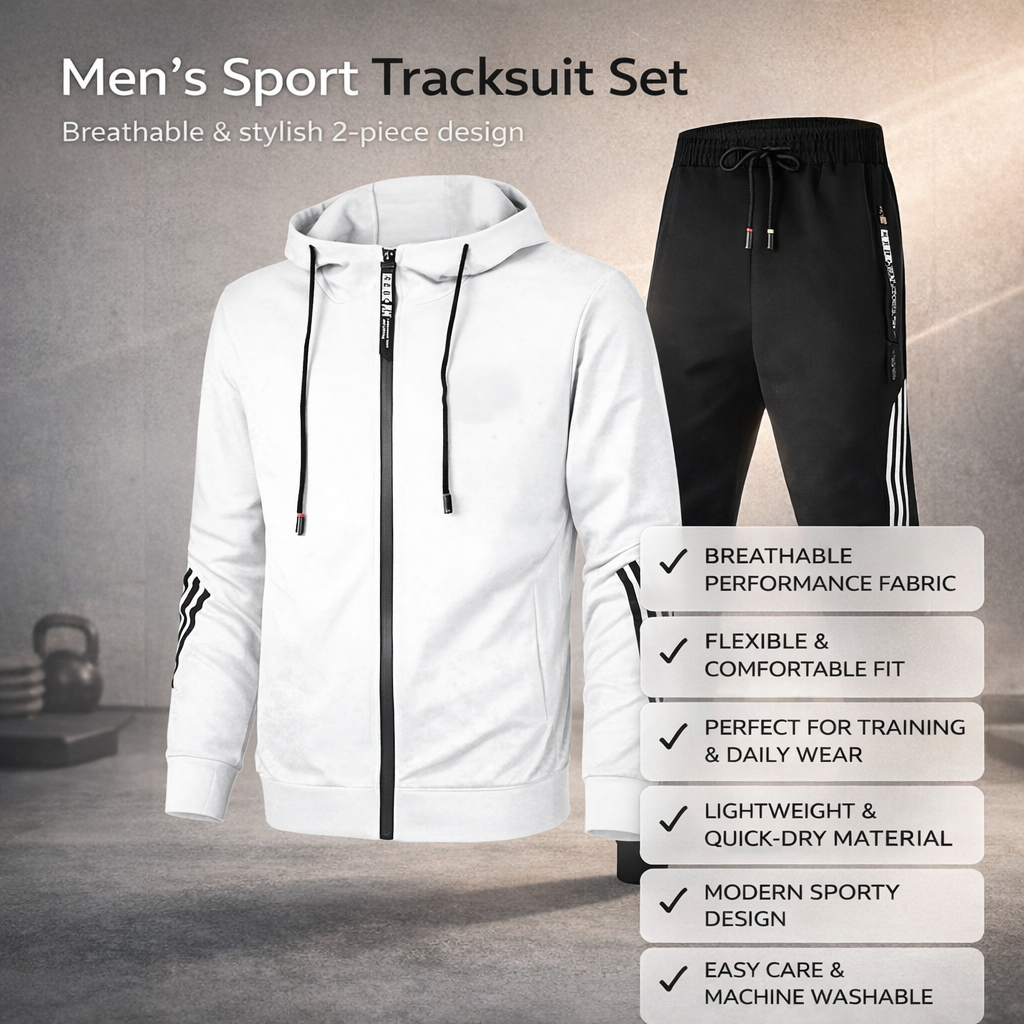 Atmungsaktives Trainingsanzug-Set für Herren – Leichter Kapuzenpullover und schmal zulaufende Jogginghose