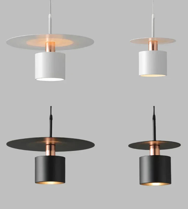 Modern Minimalist Pendant Ceiling Light — Cylindrical Frame, Floating Disc Diffuser