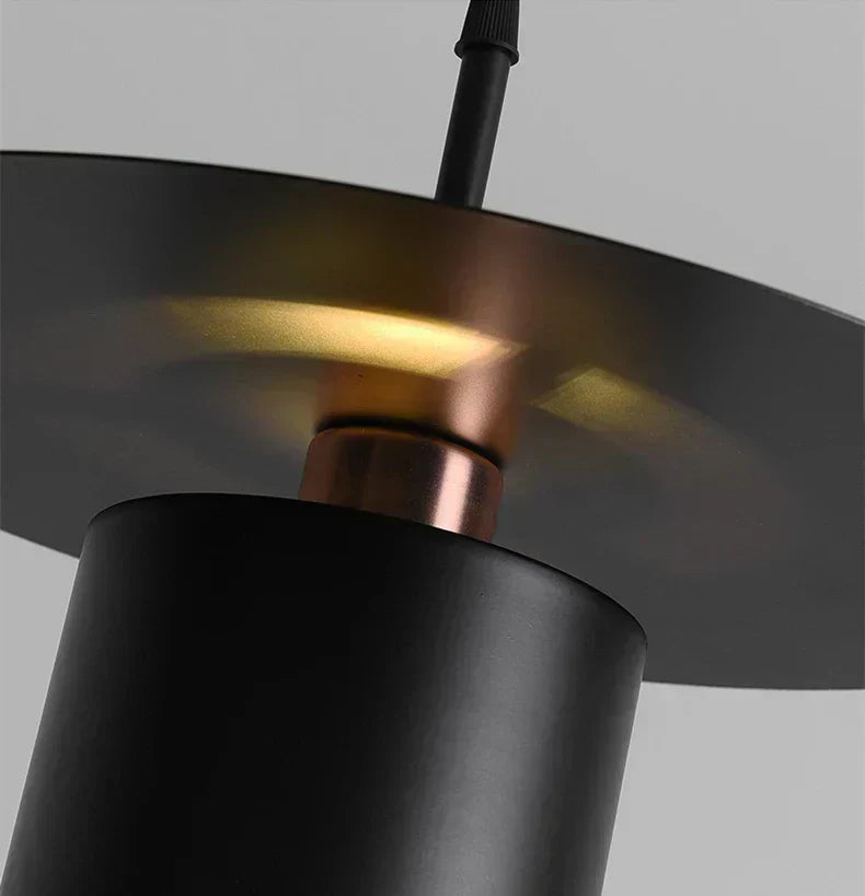 Modern Minimalist Pendant Ceiling Light — Cylindrical Frame, Floating Disc Diffuser