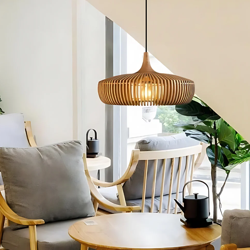 Lampa wisząca sufitowa Hinori w stylu japandi — z litego drewna