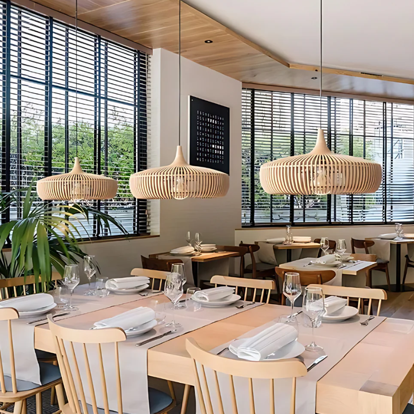Lampa wisząca sufitowa Hinori w stylu japandi — z litego drewna