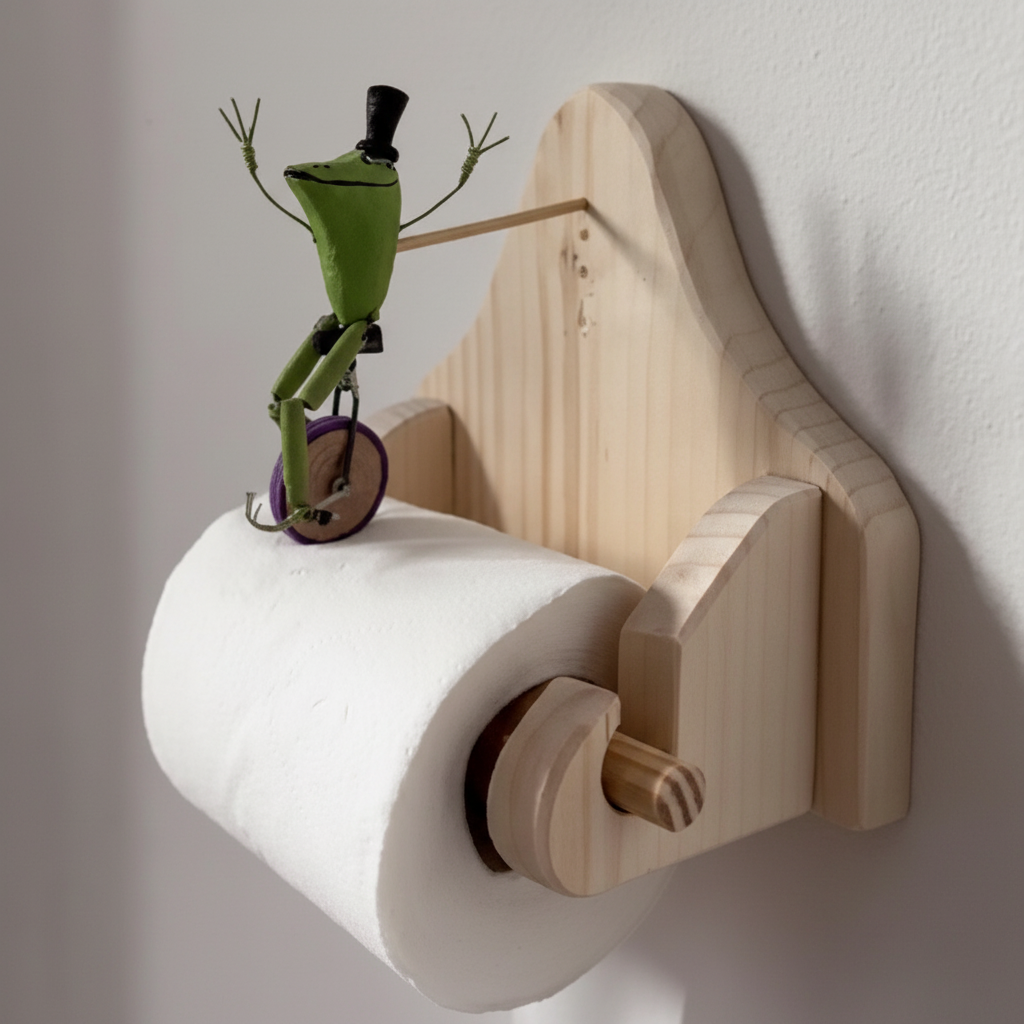 Support mural en bois FrogCycle — touche ludique pour la salle de bains