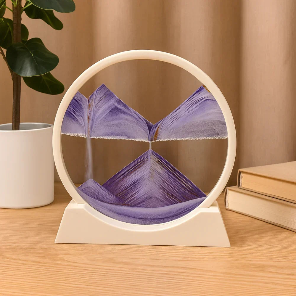 Stolní socha z pohyblivého písku ve skleněném rámu — nakláněný 3D vodopád minerálních vrstev