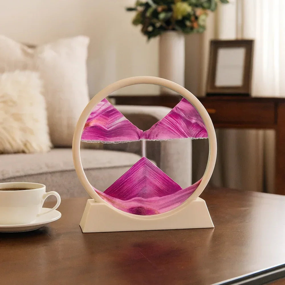 Stolní socha z pohyblivého písku ve skleněném rámu — nakláněný 3D vodopád minerálních vrstev