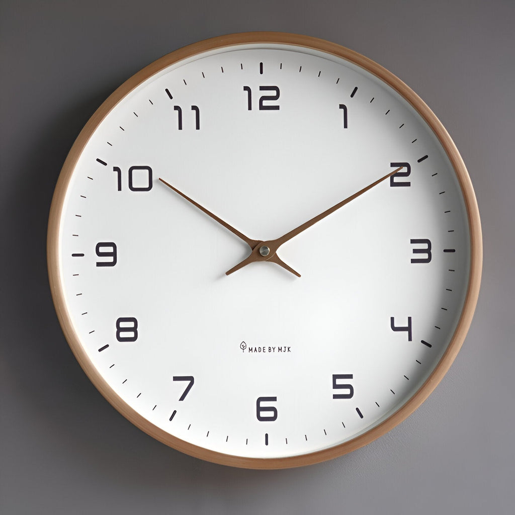 Severské nástěnné hodiny - rám z teplého dřeva, čistý skandinávský styl, průměr 30cm