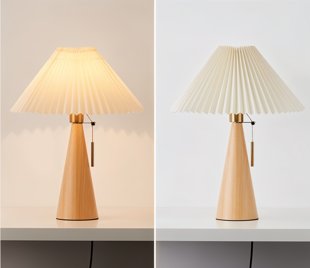 Vintage table lamp - Pleated table lamp with wooden base