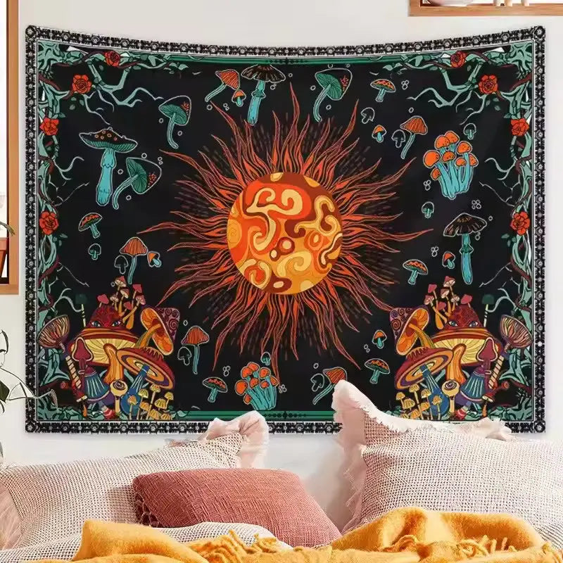 Embroidered Star And Moon Boho Wall Tapestry