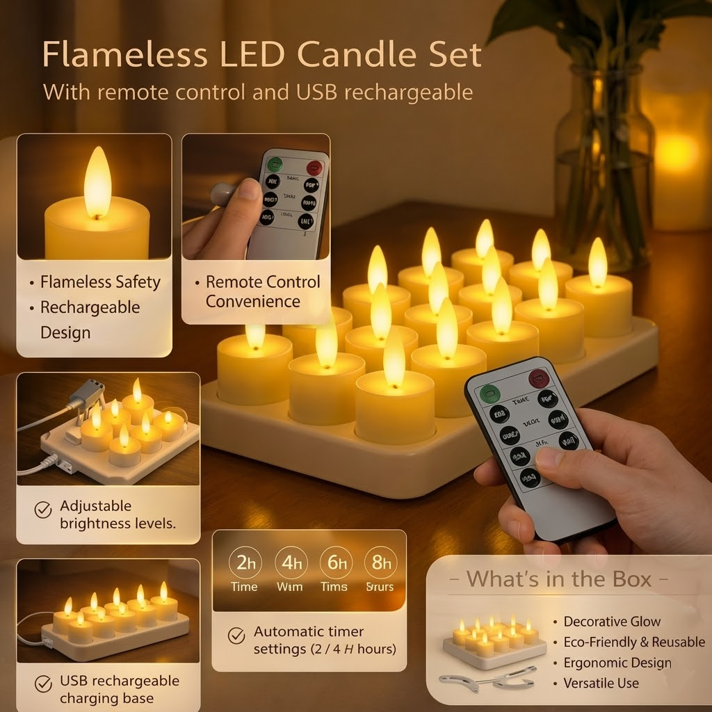 LED Candles Flameless Set Remote Timer USB Rechargeable | Meowbutter