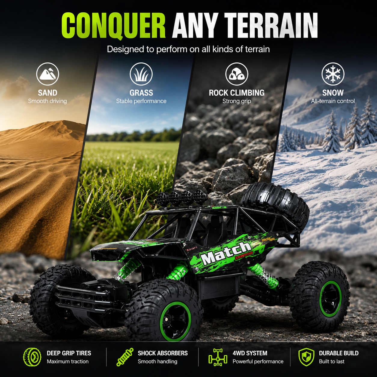 RC Monster Truck - Støtsikker fjæring - Holdbart fjernstyrt design | meowbutter