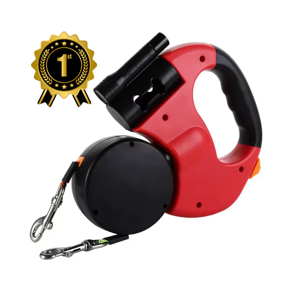 Dual Retractable Dog Leash for Walking Two Dogs with One Hand