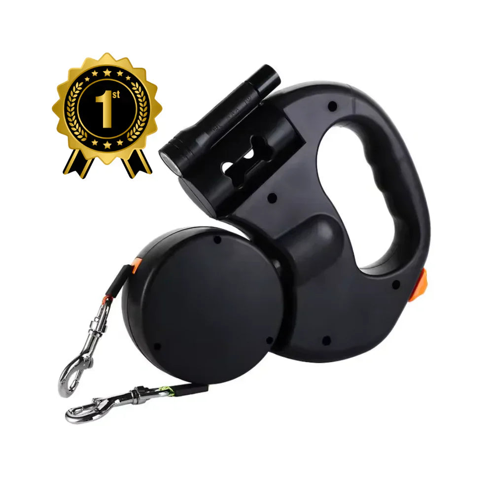 Dual Retractable Dog Leash for Walking Two Dogs with One Hand