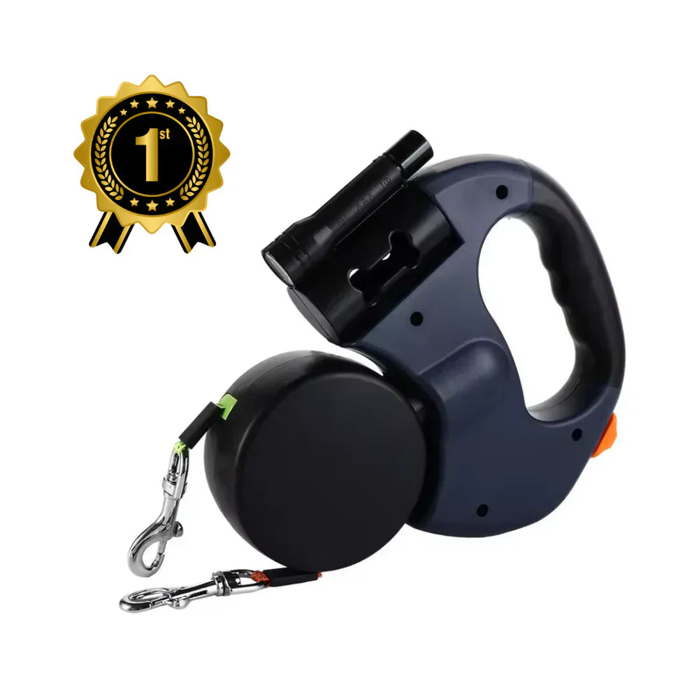 Dual Retractable Dog Leash for Walking Two Dogs with One Hand