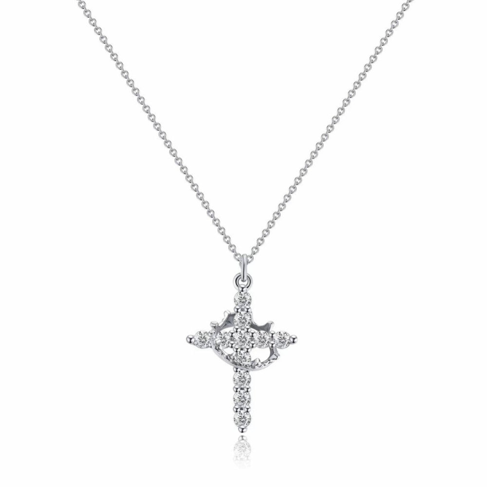 Crown Cross Pendant Necklace — Compact Crown-Top Design, Approximately 20g Weight