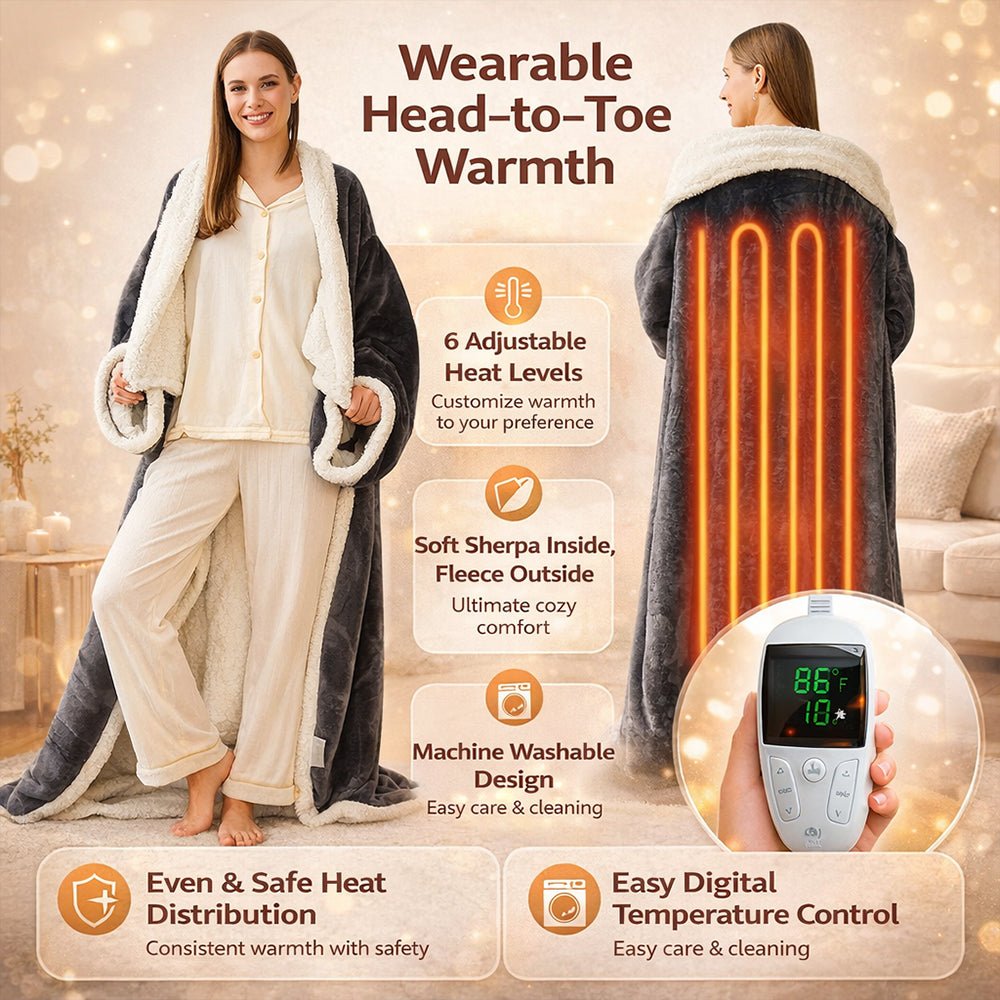 Electric Heated Blanket Wearable Sherpa Fleece Throw Adults | Meowbutter