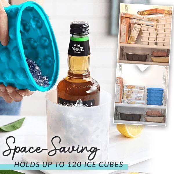 IceCube Maker Compact 2-in-1 Silicone Tray and Cooler — 120 Cubes per Batch, Cuts Freezer Space by 90%