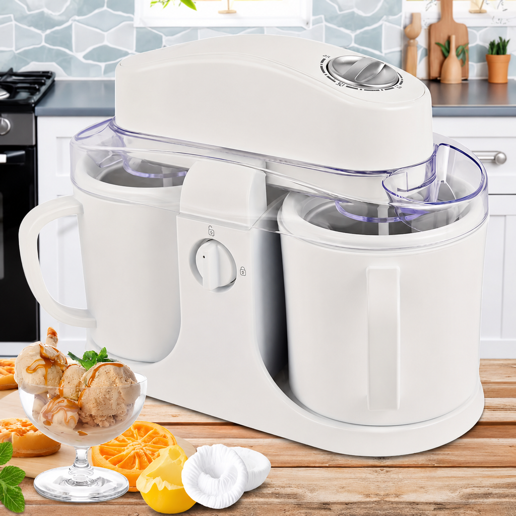 Ice Cream Maker Countertop Dual Bowl Frozen Dessert Machine | Meowbutter