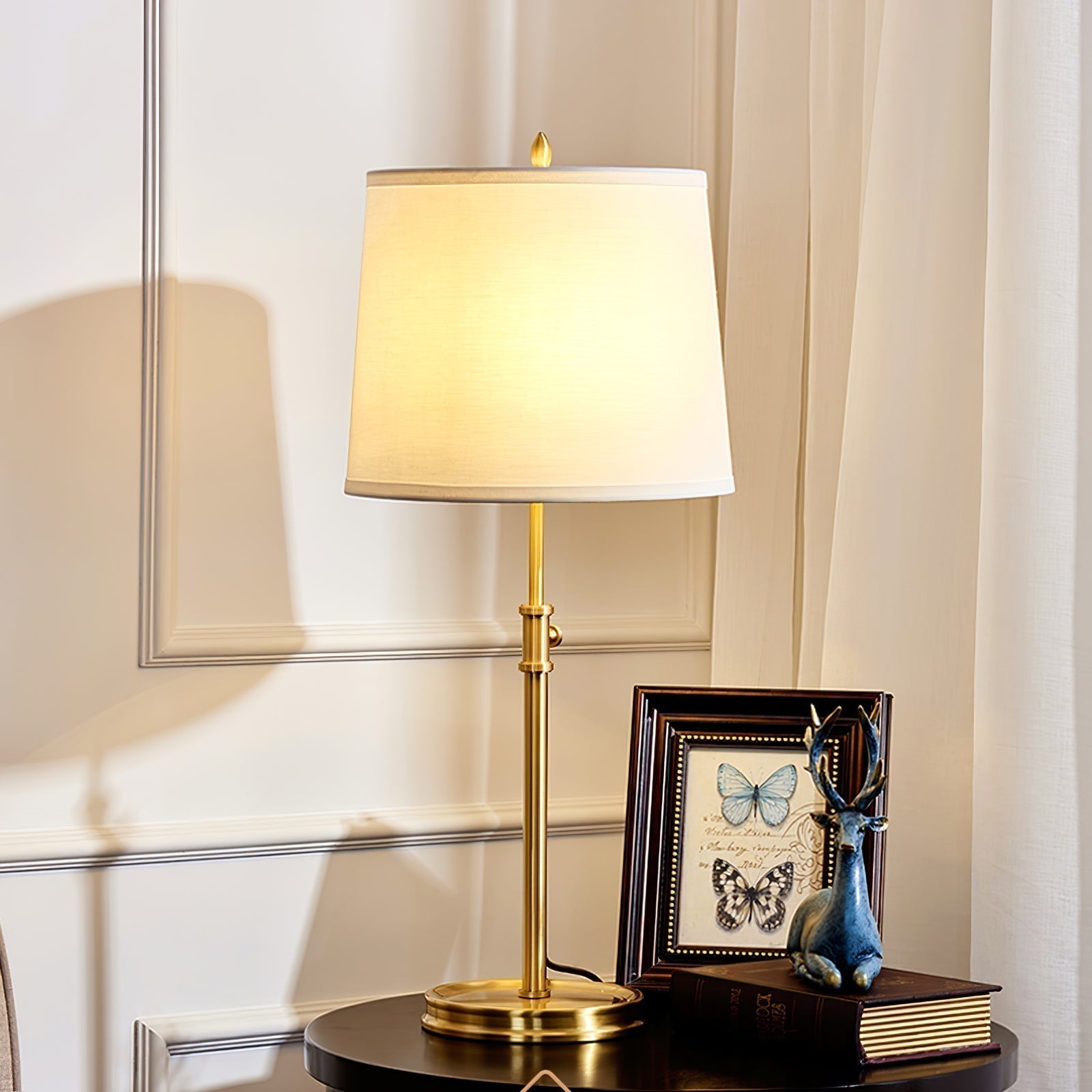 Aurello Golden Table Lamp With Linen Fabric Lampshade