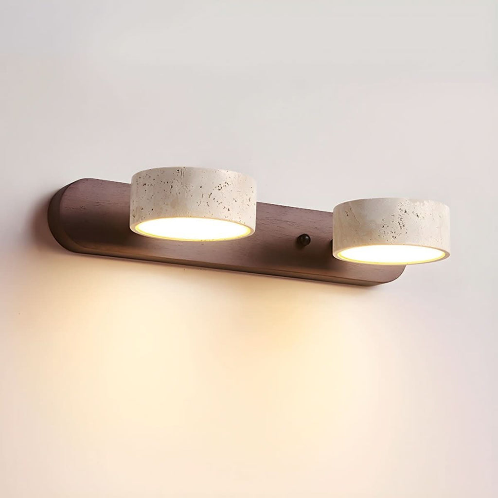 Natürliche Travertin- und Holz-LED-Wandleuchte für moderne Innenräume | meowbutter