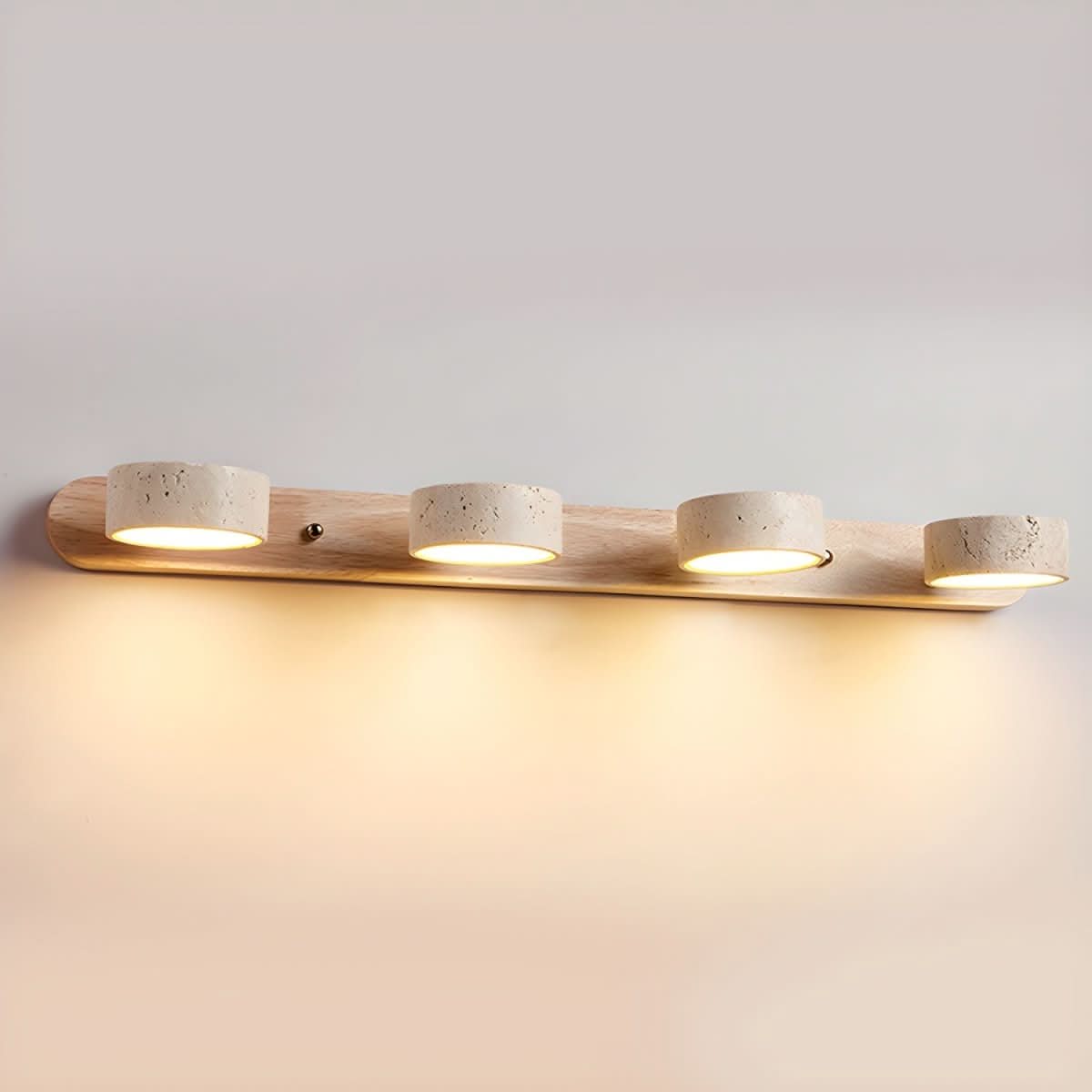 Natürliche Travertin- und Holz-LED-Wandleuchte für moderne Innenräume | meowbutter