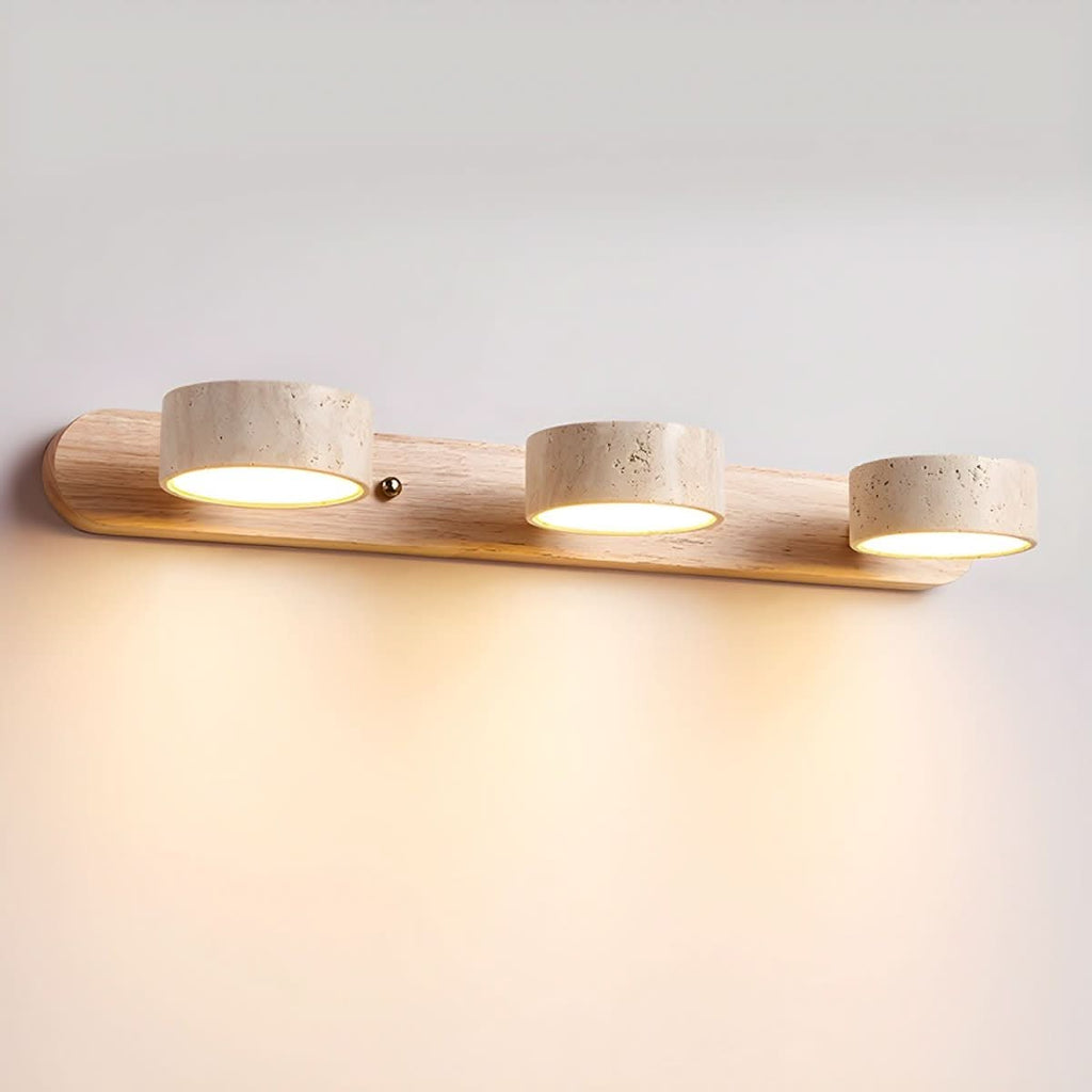 Natürliche Travertin- und Holz-LED-Wandleuchte für moderne Innenräume | meowbutter