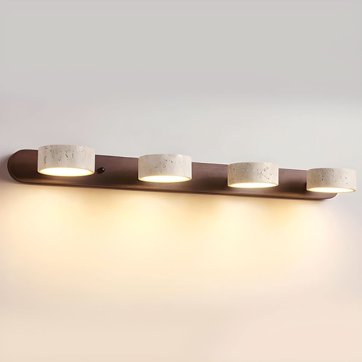 Natürliche Travertin- und Holz-LED-Wandleuchte für moderne Innenräume | meowbutter
