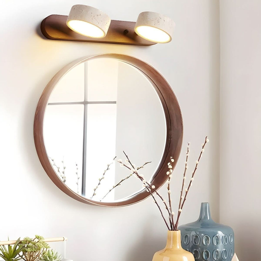 Natürliche Travertin- und Holz-LED-Wandleuchte für moderne Innenräume | meowbutter