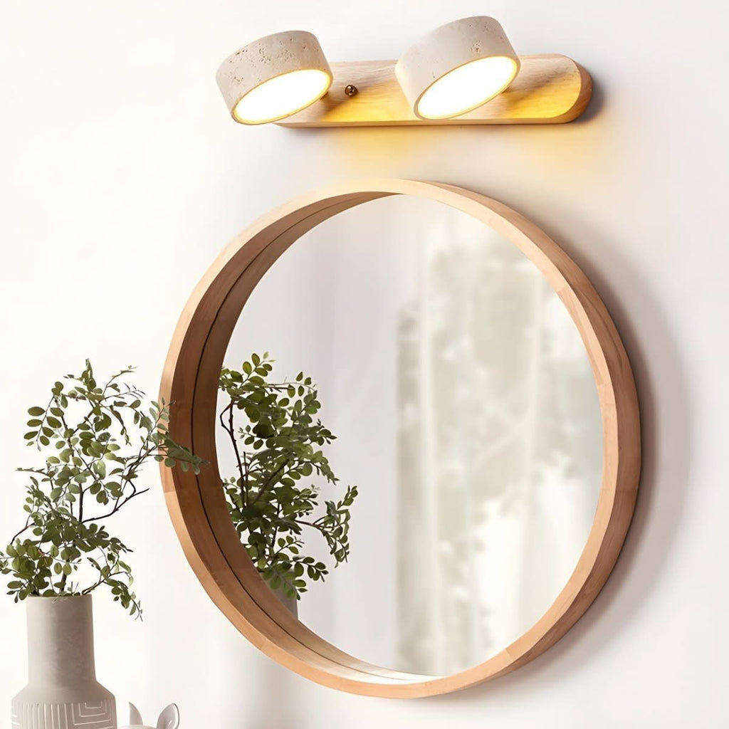 Natürliche Travertin- und Holz-LED-Wandleuchte für moderne Innenräume | meowbutter