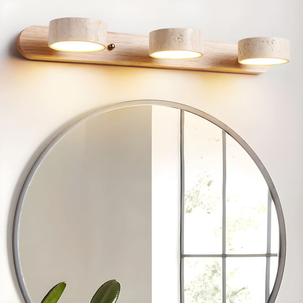 Natürliche Travertin- und Holz-LED-Wandleuchte für moderne Innenräume | meowbutter
