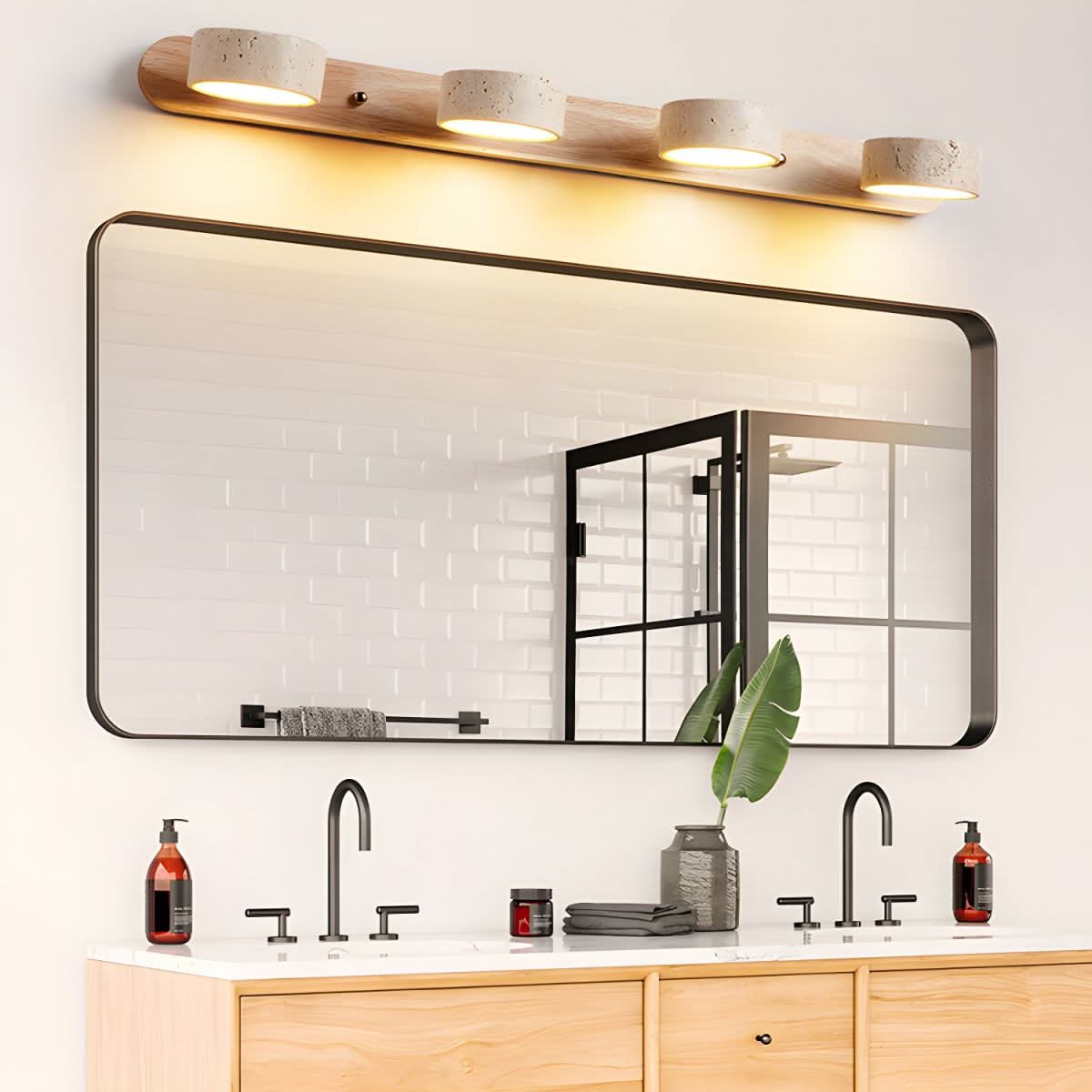 Natürliche Travertin- und Holz-LED-Wandleuchte für moderne Innenräume | meowbutter