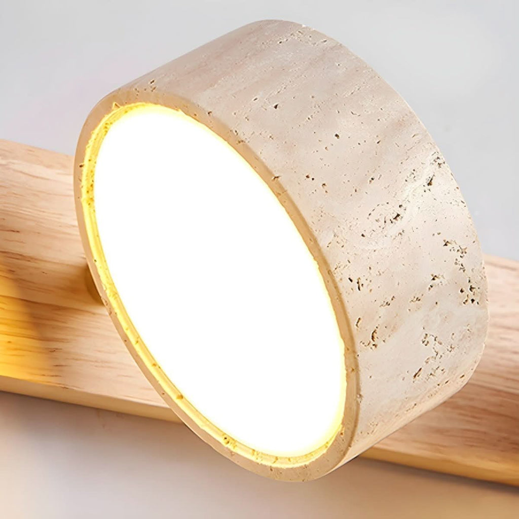 Natürliche Travertin- und Holz-LED-Wandleuchte für moderne Innenräume | meowbutter