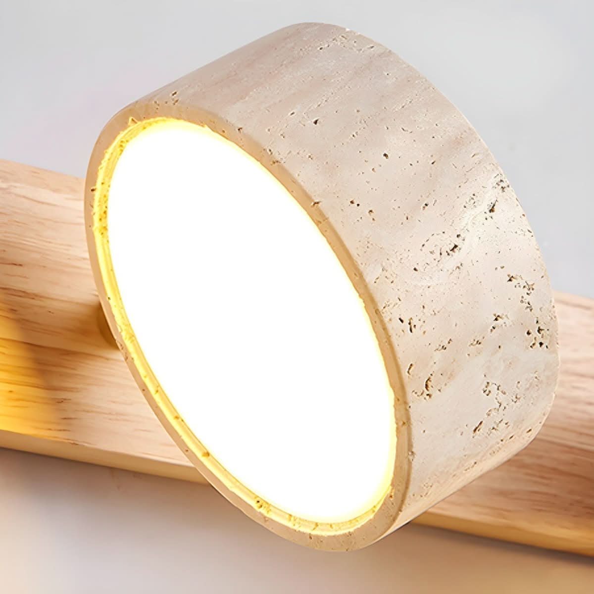 Natürliche Travertin- und Holz-LED-Wandleuchte für moderne Innenräume | meowbutter