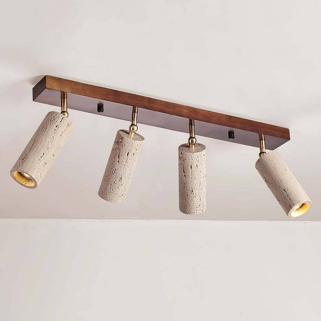 Industrial Wood And Concrete Ceiling Light With Adjustable Spotlights