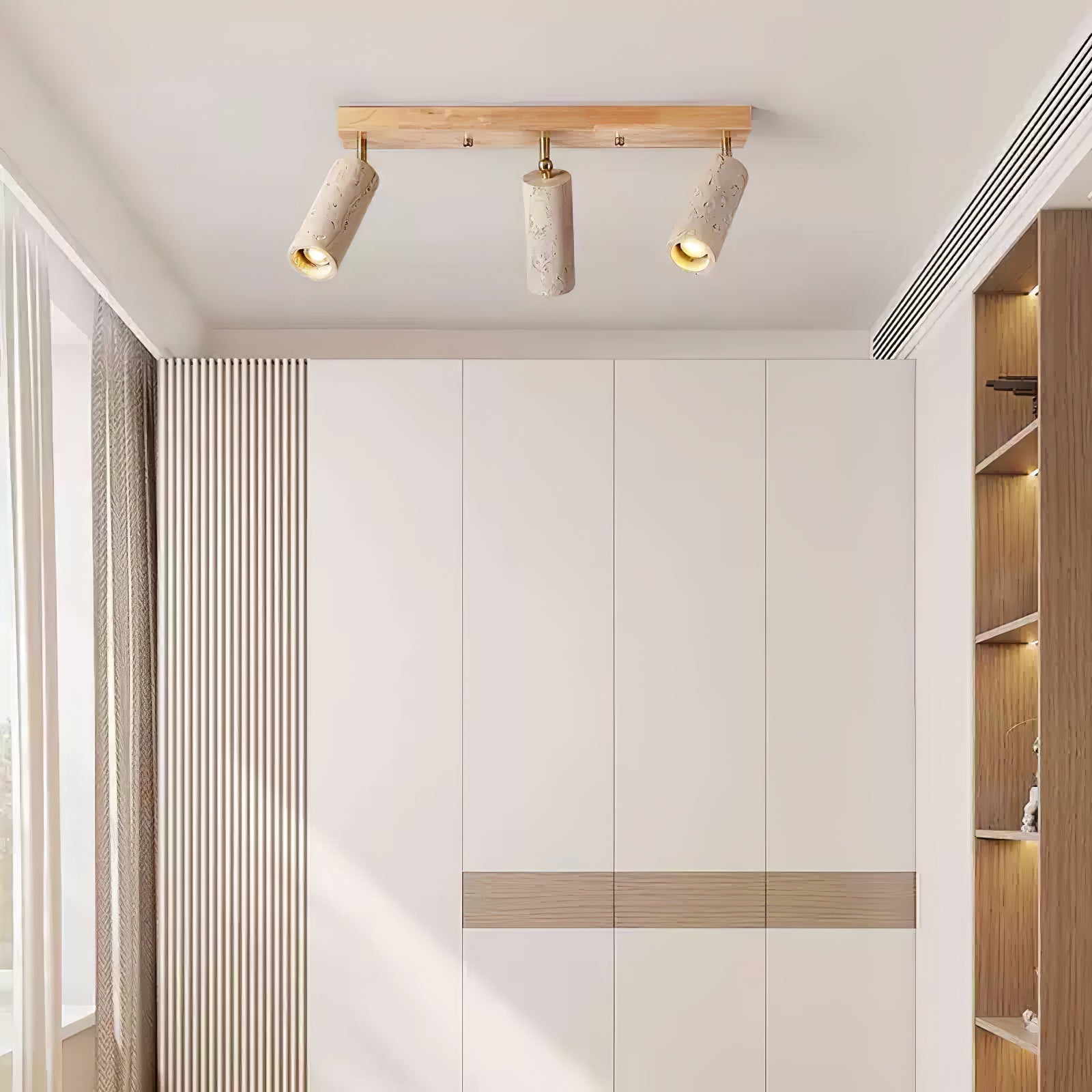 Industrial Wood And Concrete Ceiling Light With Adjustable Spotlights