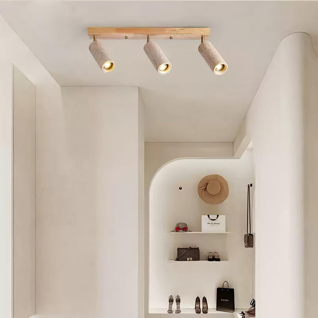 Industrial Wood And Concrete Ceiling Light With Adjustable Spotlights
