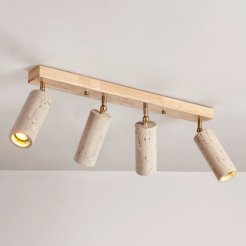 Industrial Wood And Concrete Ceiling Light With Adjustable Spotlights