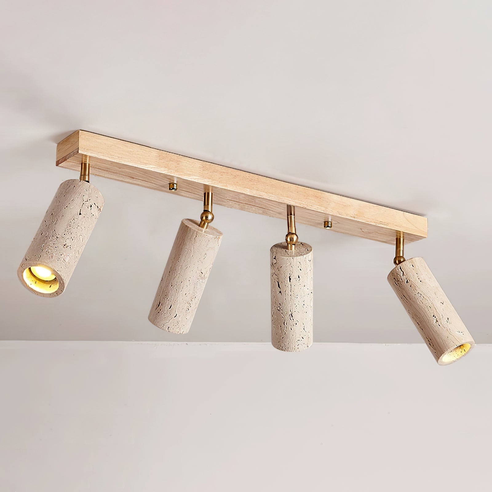 Industrial Wood And Concrete Ceiling Light With Adjustable Spotlights