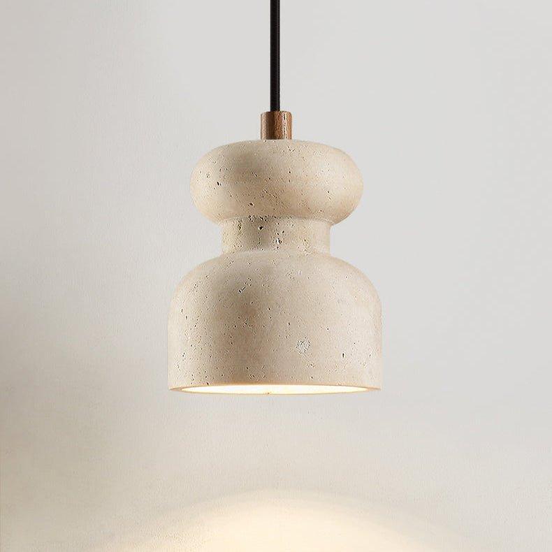 Industrial Pendant Light With Textured Travertine And Adjustable Height