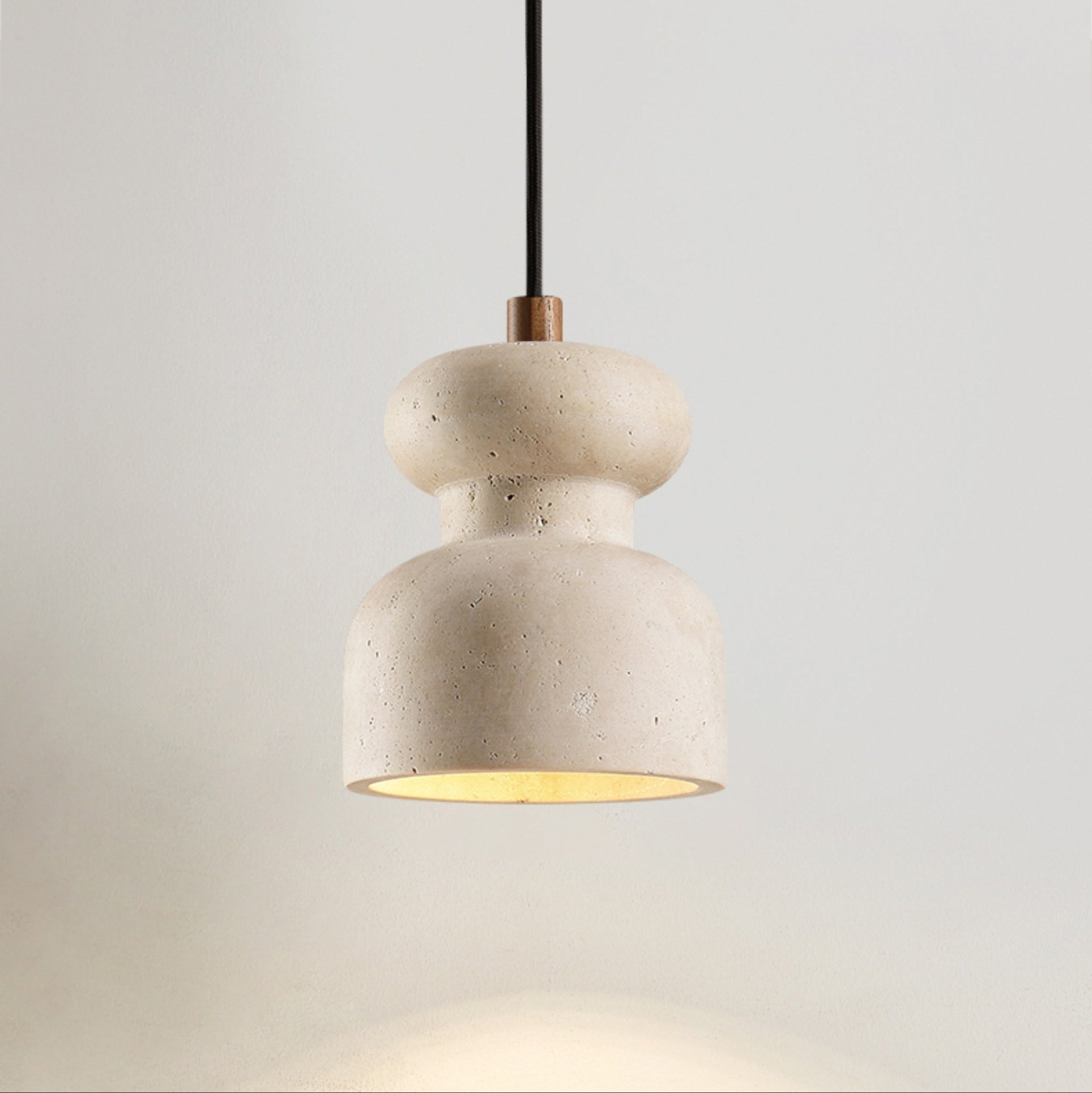 Industrial Pendant Light With Textured Travertine And Adjustable Height