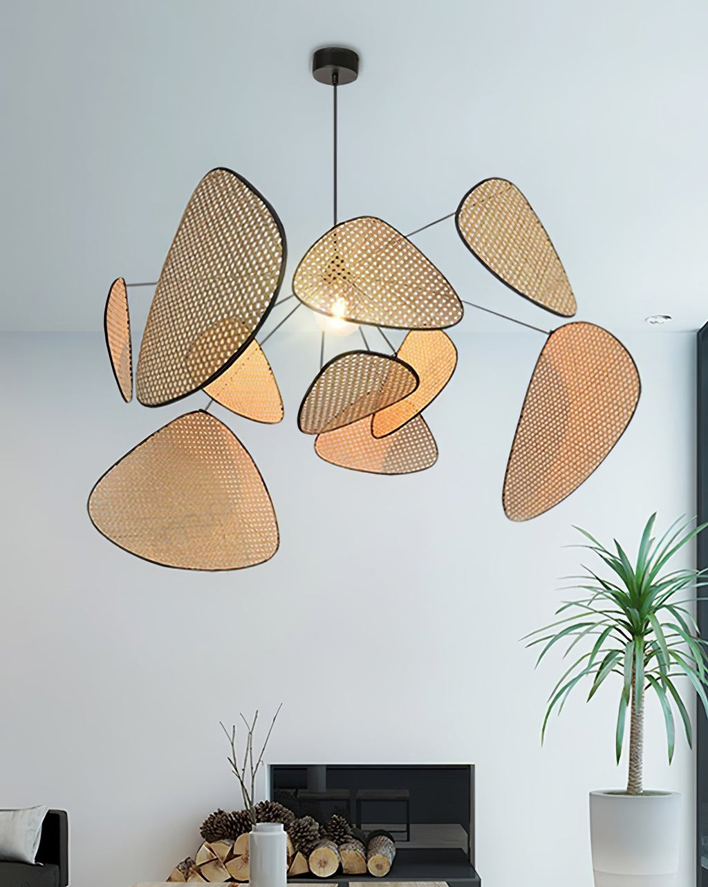 Industrial Woven Rattan Pendant Light With Adjustable Height